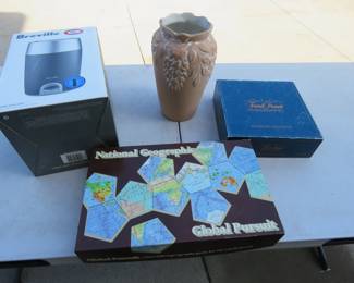 Lot 254. Wine bottle cooler, vase, and board games