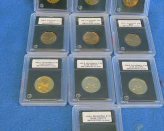 Lot 349. Ten encapsulated Sacagawea one-dollar coins all INB certified as Full Strike