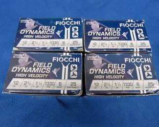 Lot 40. 4 boxes of 25 Fiocchi 6-shot 12 gauge rounds