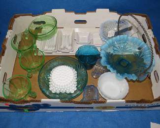 Lot 329. Uranium glass, blue glass, and white china