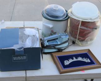 Lot 251. Two crock pots, crystal bowl, and more