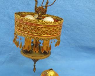 Lot 368. Vintage hanging lamp with amber colored prisms