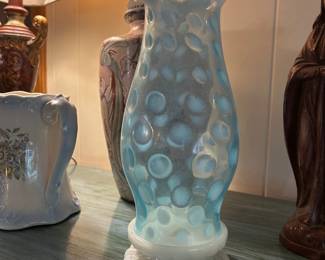 Fenton Glass Blue Opalescent Coin Dot Lamp