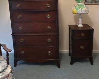 Mahogany 5 Drawer Chest, Night Stand