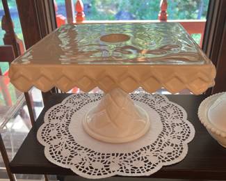 Milk glass square cake stand