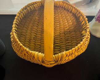 Vintage egg basket. Yellow paint