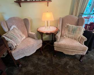 Pair wing back chairs