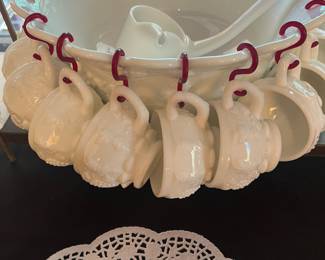 Milk glass punch bowl w cups