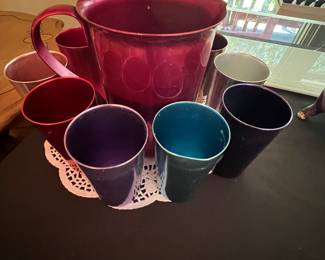 Aluminum pitcher and glasses