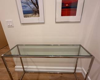 Restoration Hardware Nicholas metal and glass console table; 14" d x 48" l x 30" t; $700