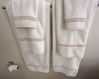 Set of 6 Restoration Hardware Hotel Satin Stitch white and gray towels; $50/set