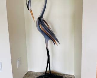 Signed original hand-carved wooden bird 45" t; $5000; carved from a single piece of wood! 