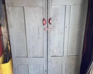 Primitive storage cabinet & contents