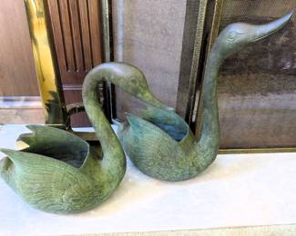 Solid brass swan planters