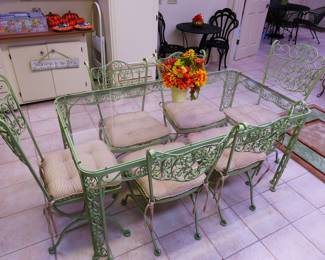 1940's Russel Woodard wrought iron table & chairs