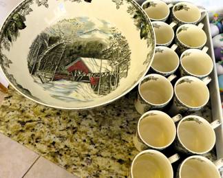 Friendly Village punch bowl set