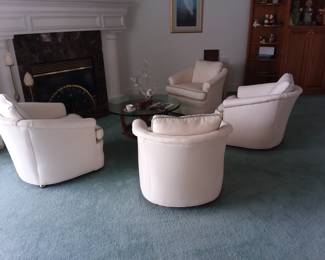 Set of four barrel chairs, MCM coffee table