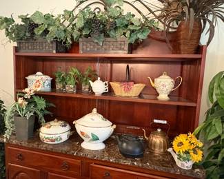 hardwood open hutch with marble stonetop 