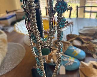 Sterling and turquoise squash blossom necklace
