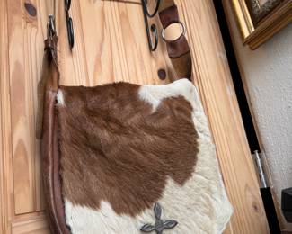 Cowhide bag with sterling silver cross
