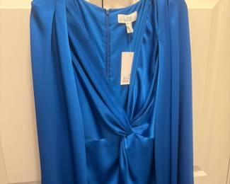 Badgley Mischka Blue dress with "cape" shoulders