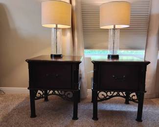 HA150Dark Wood Nightstands With Lamps