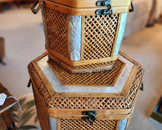 Vintage Basket set trimmed tin accents 