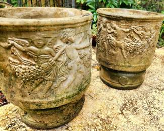 Vintage Henri Studio Cherub Concrete Pots on round base
