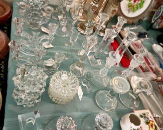 Great selection of vintage candle holders cut glass,  pressed glass