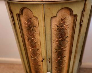 Marble top demi lune cabinet