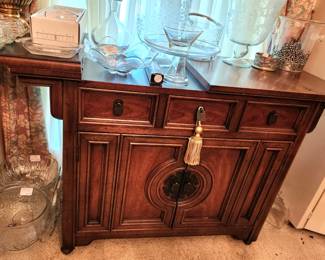 Vintage Century Chin Hua Collection Chinoiserie Style: Dry Bar Server 2 door 3 drawer expandable top leaves 