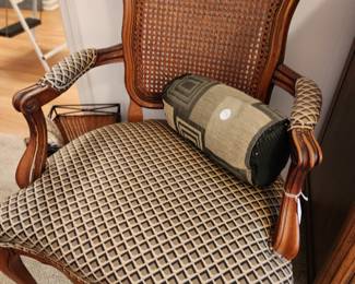 Upholstered cane back arm chair 