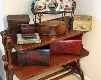 Vintage Chinese Carved & Lacquered Wood Pillows, 