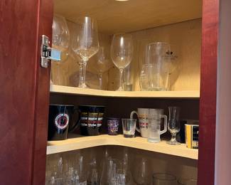 Lots of glassware, some fine wine glasses from makers like Ridel. 