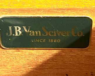 Full bedroom set of JB Van Seiver Co mid century furniture. Upright chest of drawers, long dresser with mirror and two matching nightstands. 