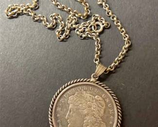Morgan Silver Dollar 1921 NecklacePendant Sterling Silver Chain
