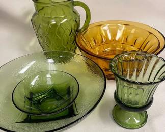 Green Achor Hocking And Yellow Glass Serving Items
