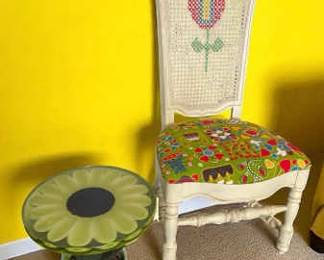 Handcrafted Floral Chair And Resin Flower Side Table