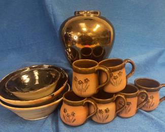 Handmade Pottery Flower Mugs And Bowls
