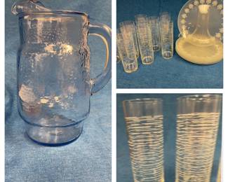 Saphire Libby Pitcher, Stemless Flutes Decco Inspired Plates