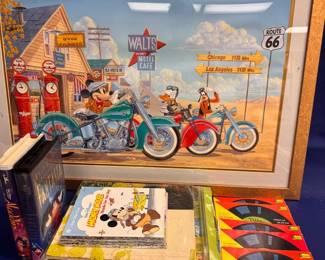 Disney Lot Framed Disney Art, Books
