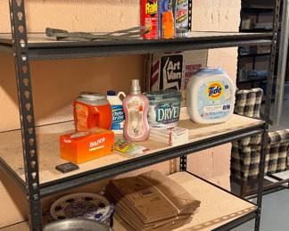 Cleaning supplies and storage racks 