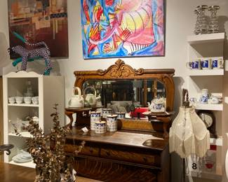 Antique buffet, original painting,