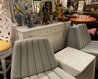 dresser, mirror, chairs, side table
