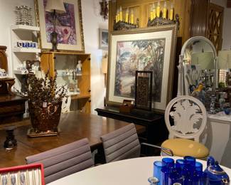 sconces, Eams chairs, tulip table
