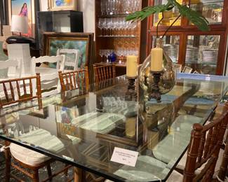 Asian style glass bamboo dining table