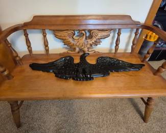 Beautiful eagle bench and wall hanging.