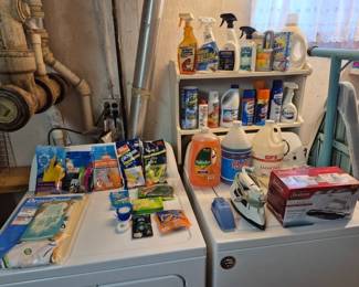 Cleaning products, washer and dryer not part of sale.