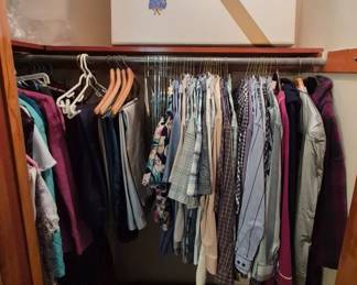 Vintage mens and womens clothing including wedding dress.