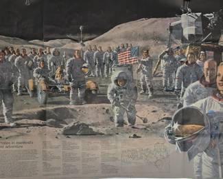 Vintage NASA space poster - Teammates in mankind's greatest adventure - 2-sided with full moon on reverse side